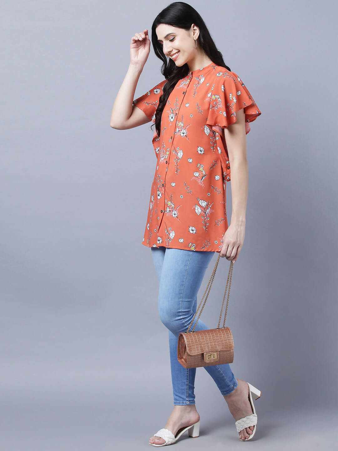 Myshka Stylish Orange Viscose Short Sleeve Women's Top - Distacart