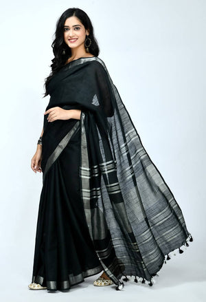 Mominos Fashion Moeza Bhagalpuri Handloom Silk Black Saree