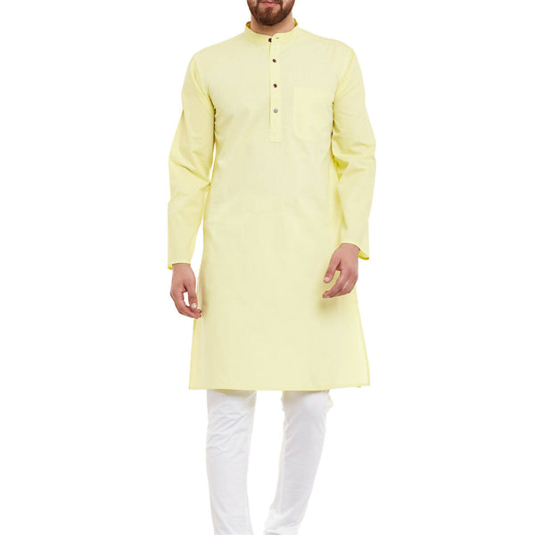 Even Apparels Yellow Pure Cotton Men's Kurta With Band Collar - Distacart