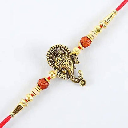 Lord Ganesha Rudraksha Rakhi & Kaju Roll Box - Distacart