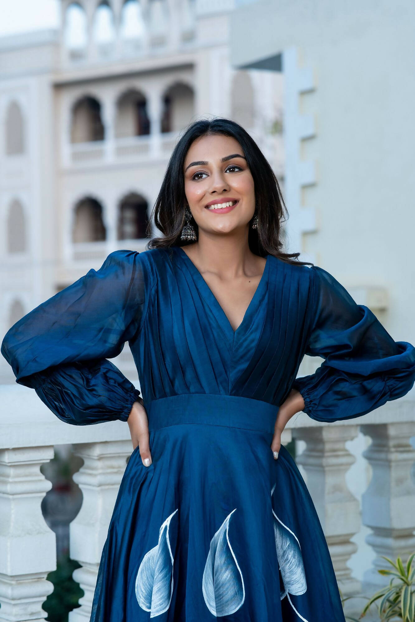 Buy Women s Hand Painted Navy Blue Gown Dress Isya Online at