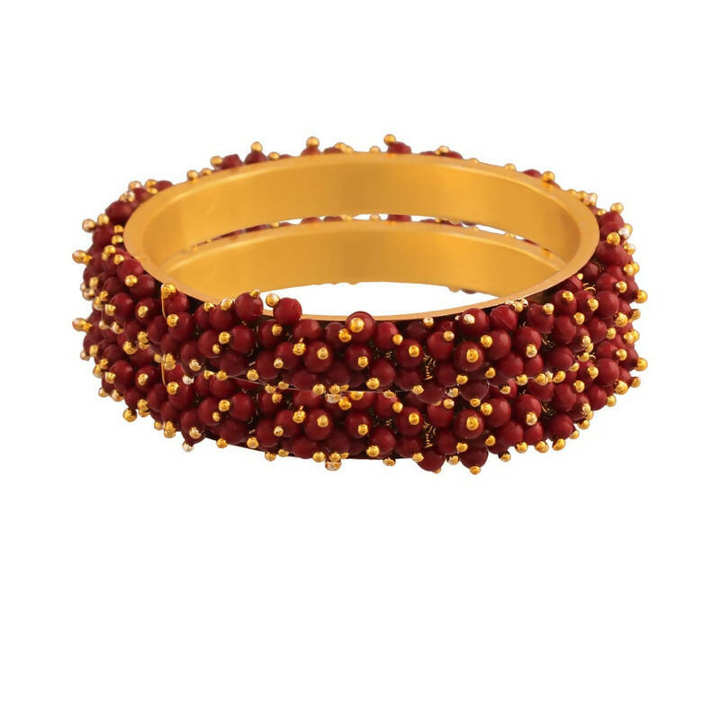 Mominos Fashion Joharkamal Gold-Plated Maroon Beads Work Bangles - Distacart