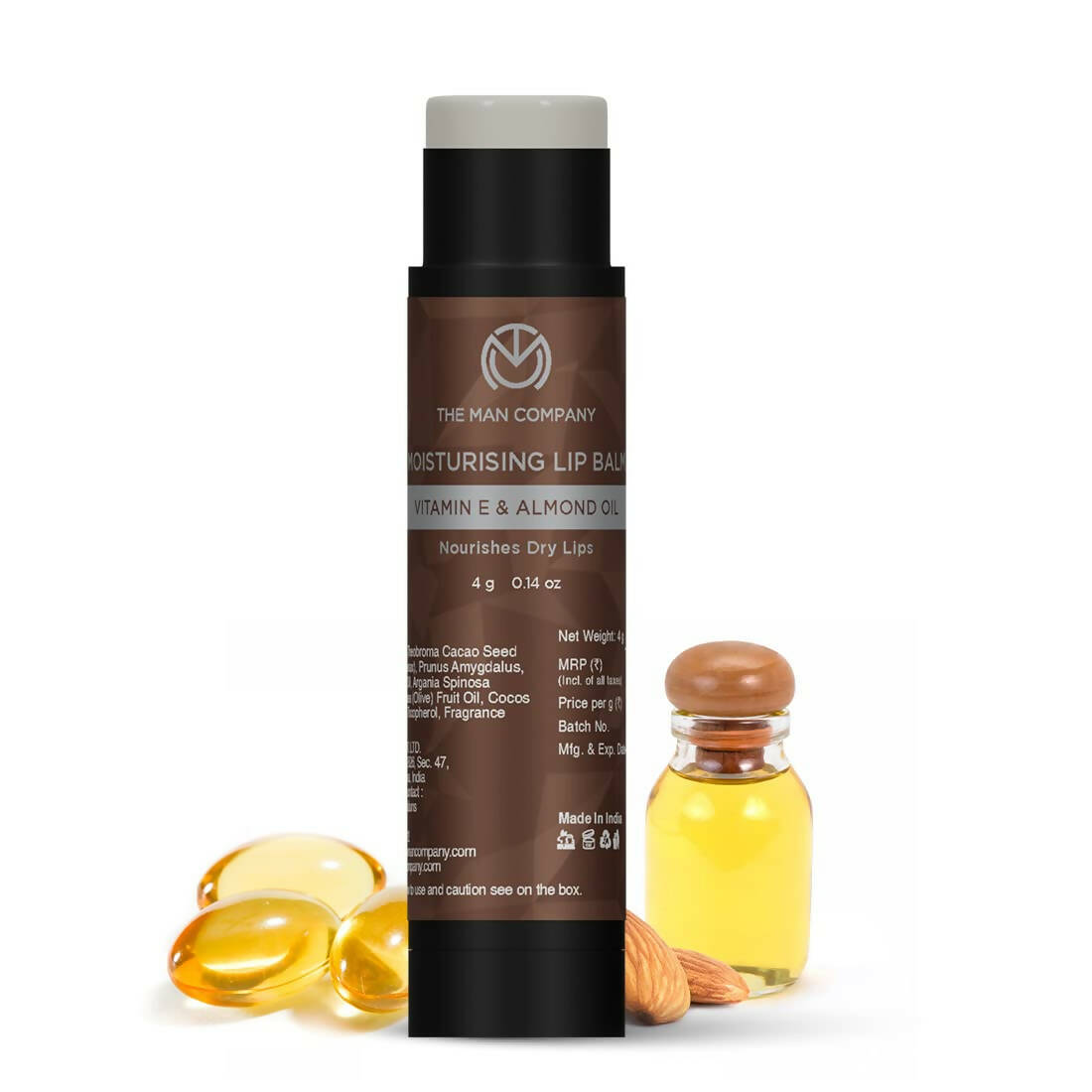 The Man Company Moisturising Lip Balm with Vitamin E, Almond Oil - Distacart