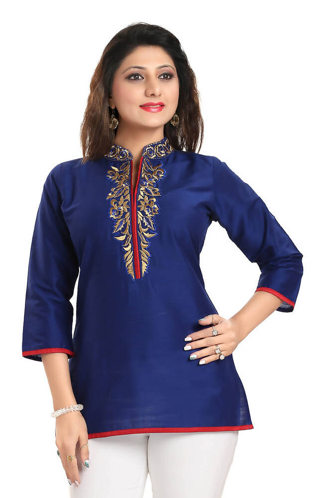Snehal Creations Regal Affair Royal Blue Raw Silk Short Tunic