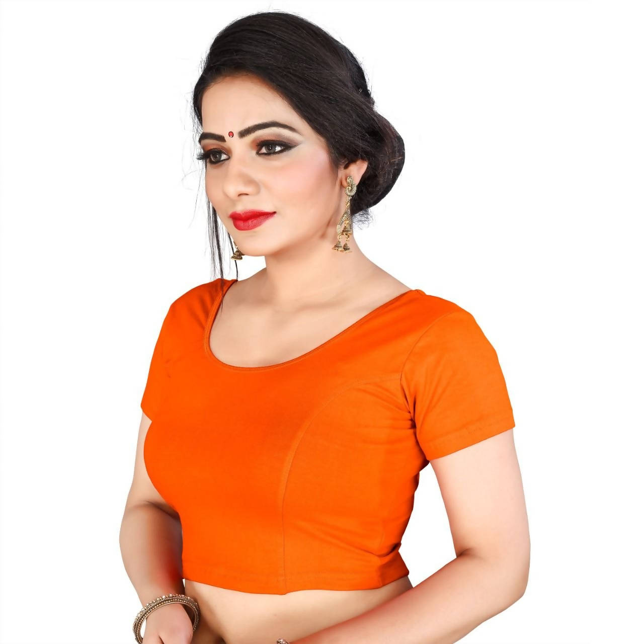 Vamika Orange Lycra Plain Blouse - Distacart