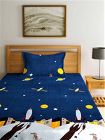 Thumbnail for Home Sizzler Blue & Yellow Cartoon Characters 144 TC Bedsheet with Pillow Covers - Distacart