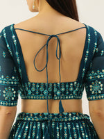 Thumbnail for House of Panchhi Women Teal Georgette Sequins Work Lehenga & Blouse with Dupatta - Distacart