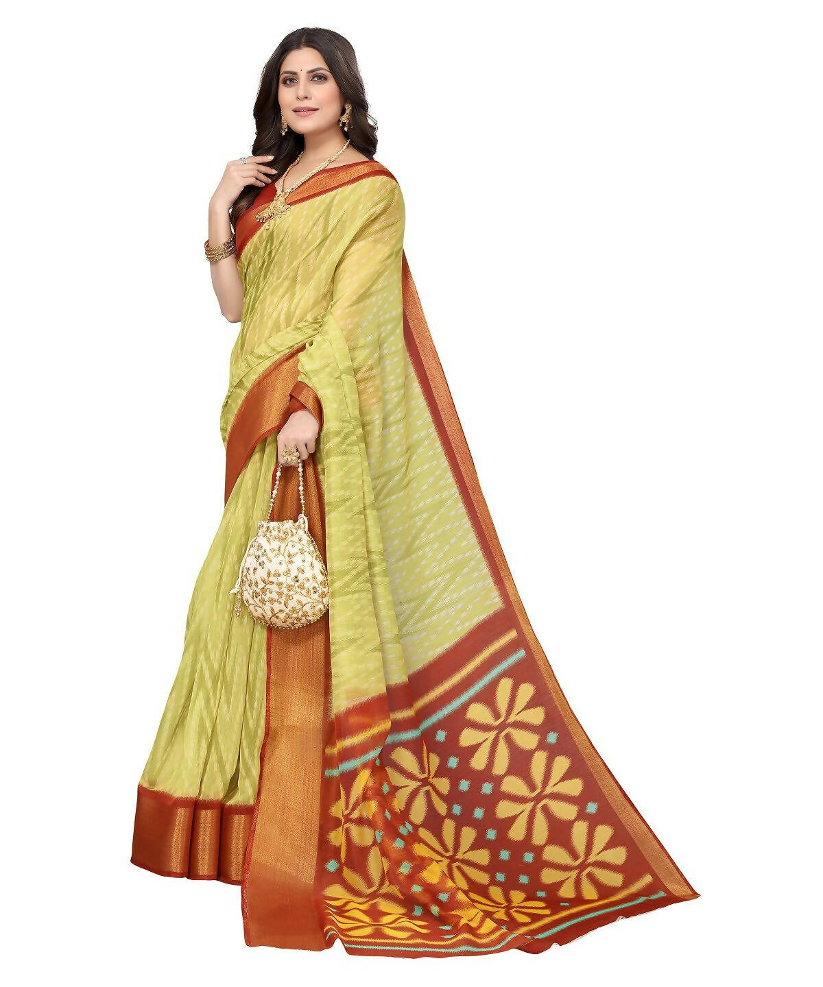 Vamika Cotton Light Green Jari Border Bollywood Style Saree (DINO LIGHT GREEN) - Distacart
