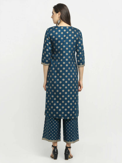 Rudra Bazaar Stright Gold Printed Kurti With Palazzo - Distacart