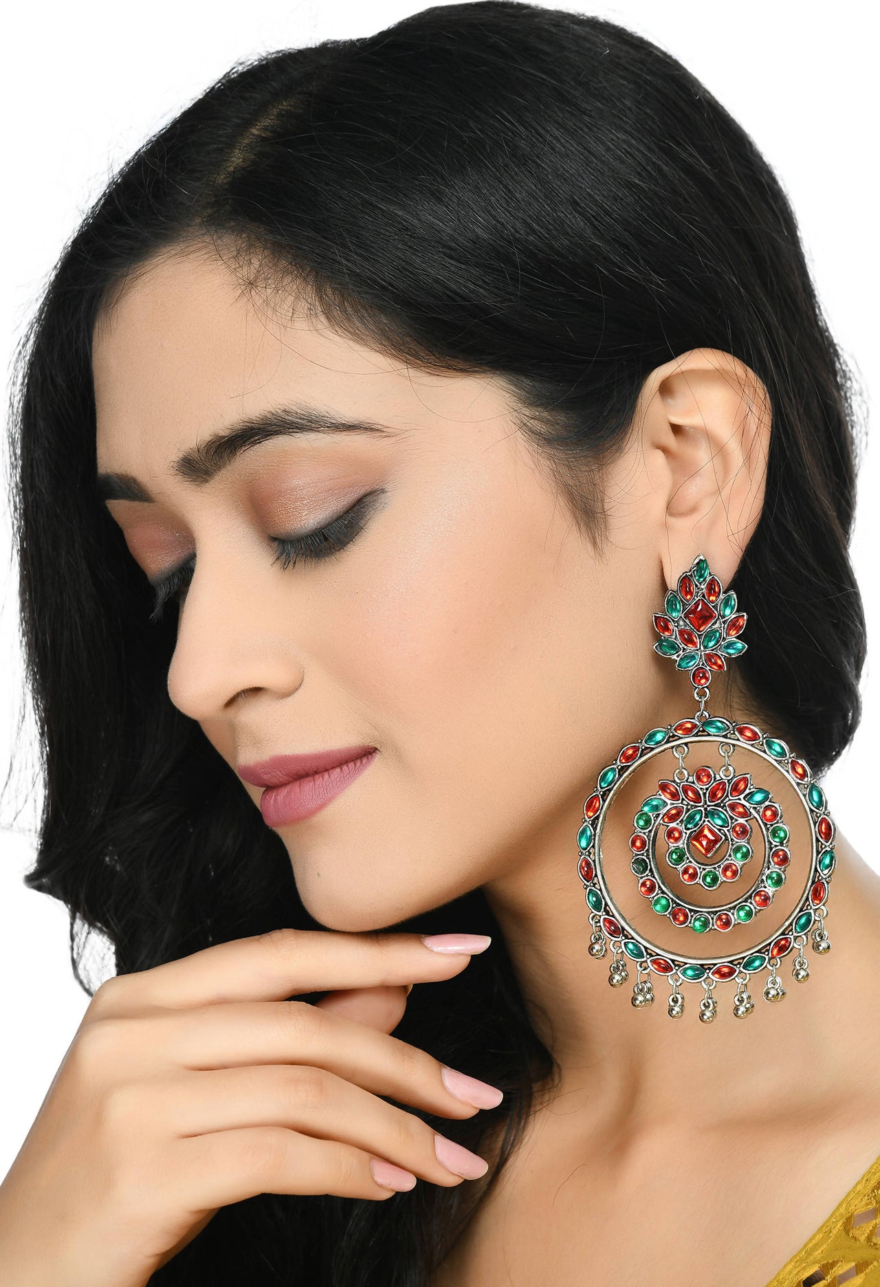 Mominos Fashion Johar Kamal Women's Red & Green Kundan Circles Earrings - Distacart