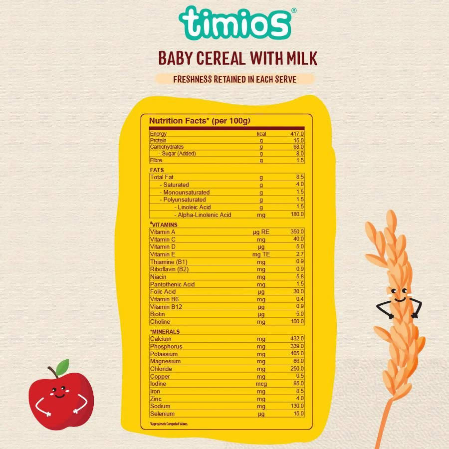 Timios Organic Rice Apple Baby Cereal Nutrition Facts