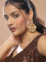 Thumbnail for Gold-Toned White Kundan Contemporary Gold-Plated Chandbalis Earrings - Ruby Raang - Distacart