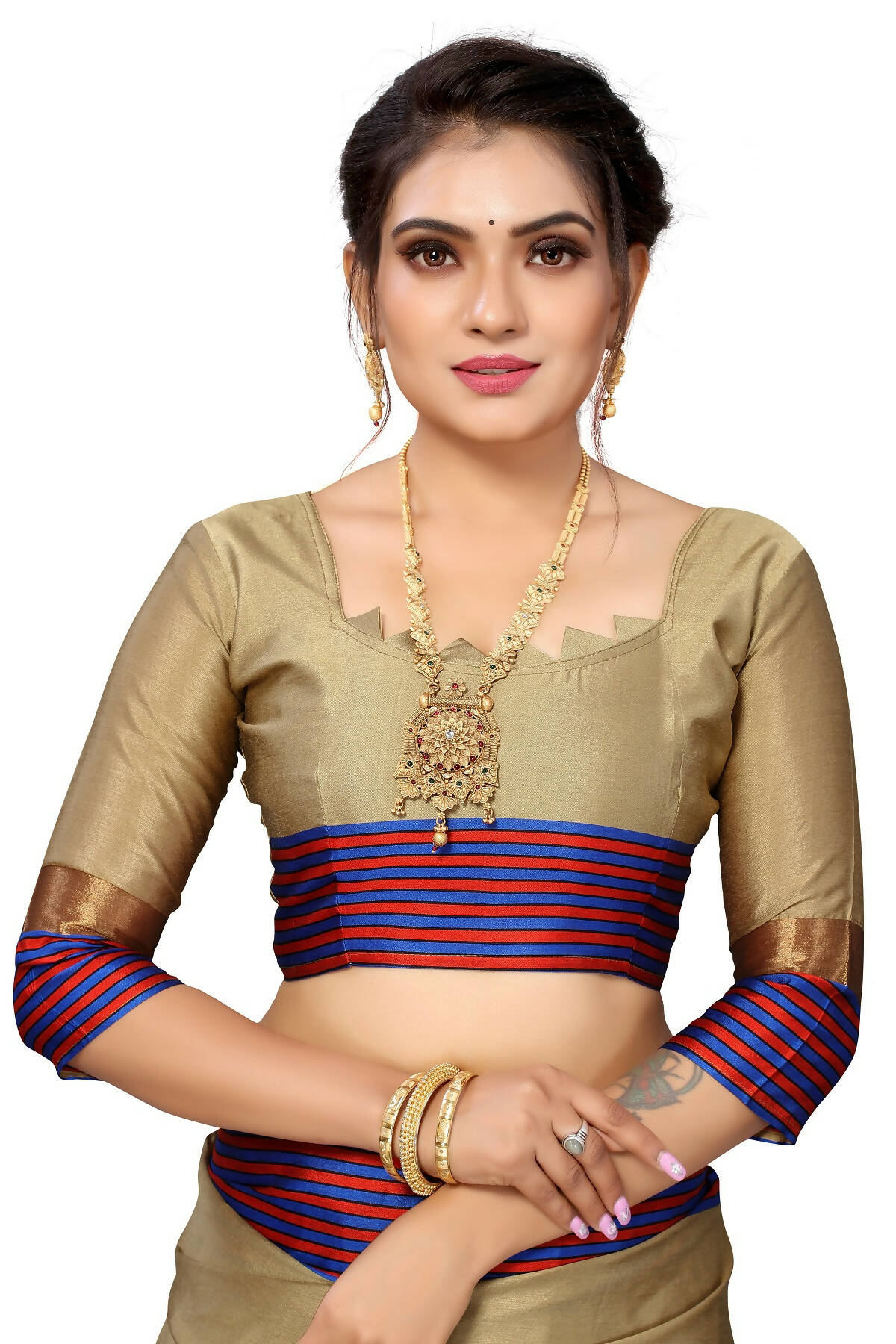 Vamika Ethnic Fire Brown Cotton Silk Saree - Distacart