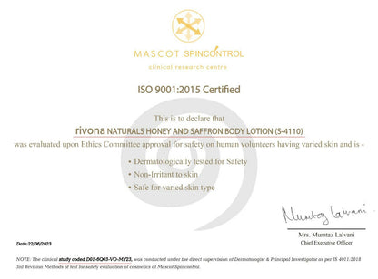 Rivona Naturals Honey & Saffron Lotion - Distacart