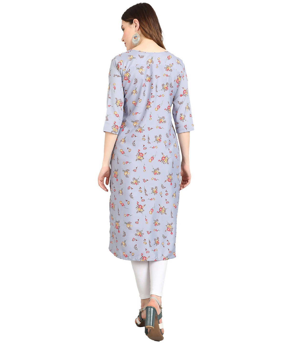 Vamika Grey French Crepe Printed Party Wear/Casual Wear Kurti - Distacart