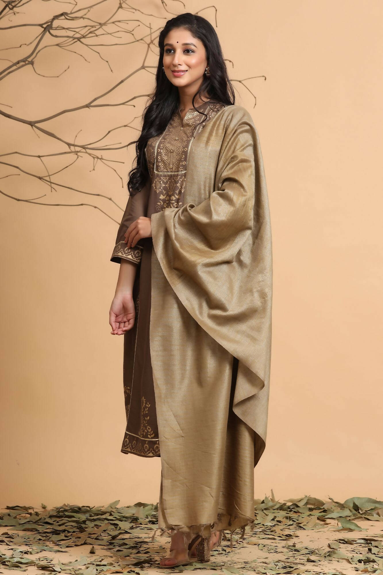 Juniper Women's Brown Rayon Printed Straight Kurta Set - Distacart