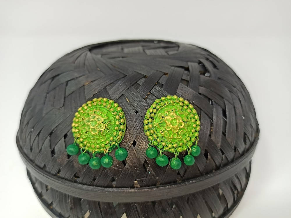 Terracotta Boho Style Studs With Dangles-Green