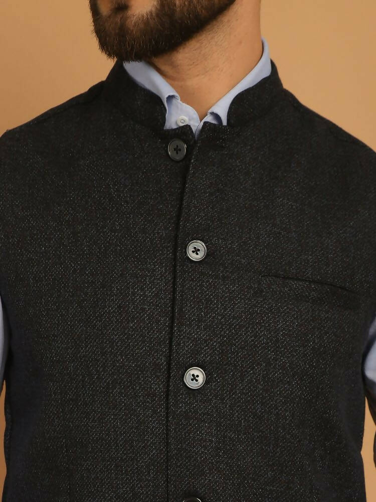 Even Apparels Pure Wool Nehru Jacket - Blue - Distacart