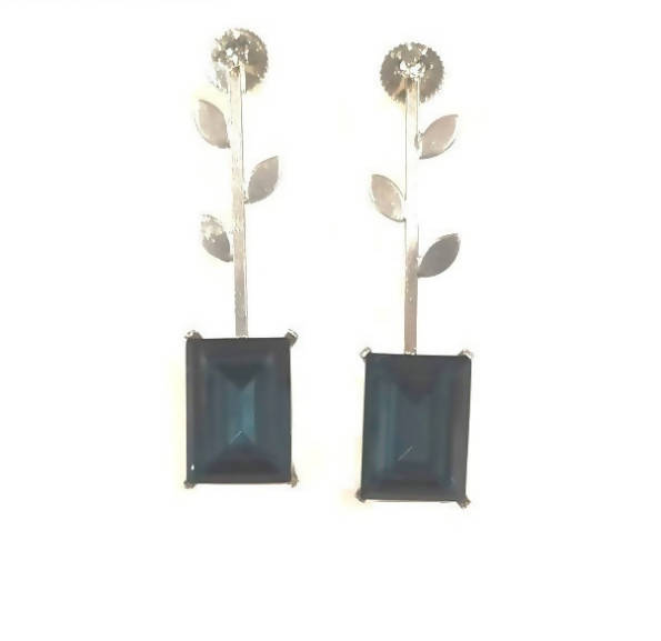 Bling Accessories Swarovski Montana Blue 92.5 Sterling Silver Leaf Earrings