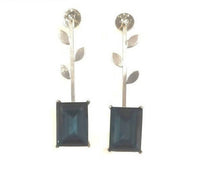 Thumbnail for Bling Accessories Swarovski Montana Blue 92.5 Sterling Silver Leaf Earrings