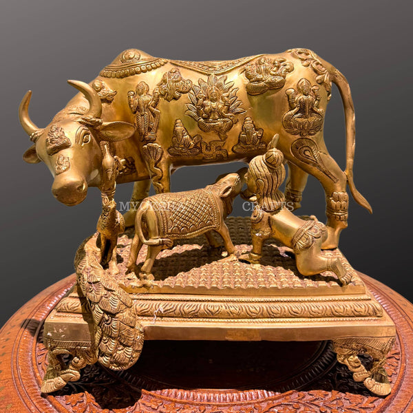 Brass Kamadhenu with Calf & Baby Krishna Idol - Distacart