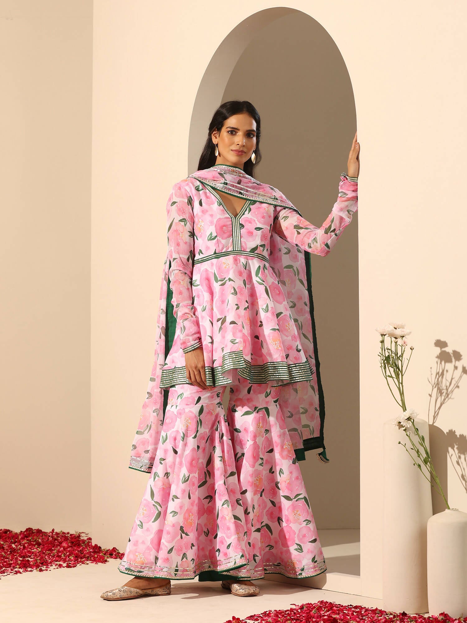 Pomcha Jaipur Pink Gul Rozi Sharara Set - Distacart