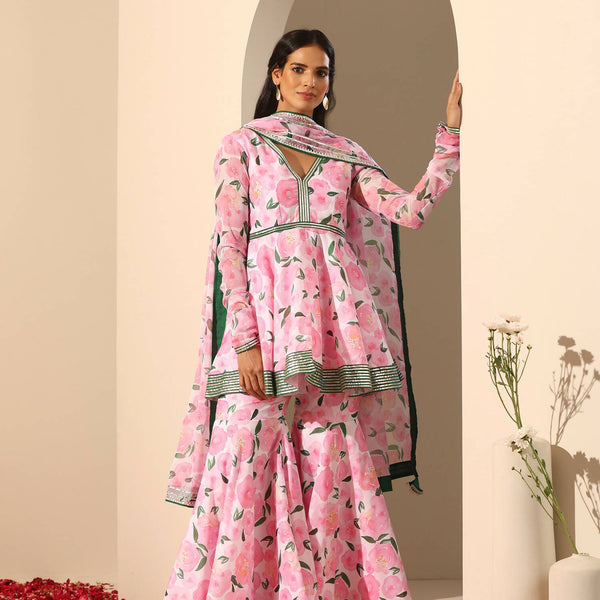 Pomcha Jaipur Pink Gul Rozi Sharara Set - Distacart