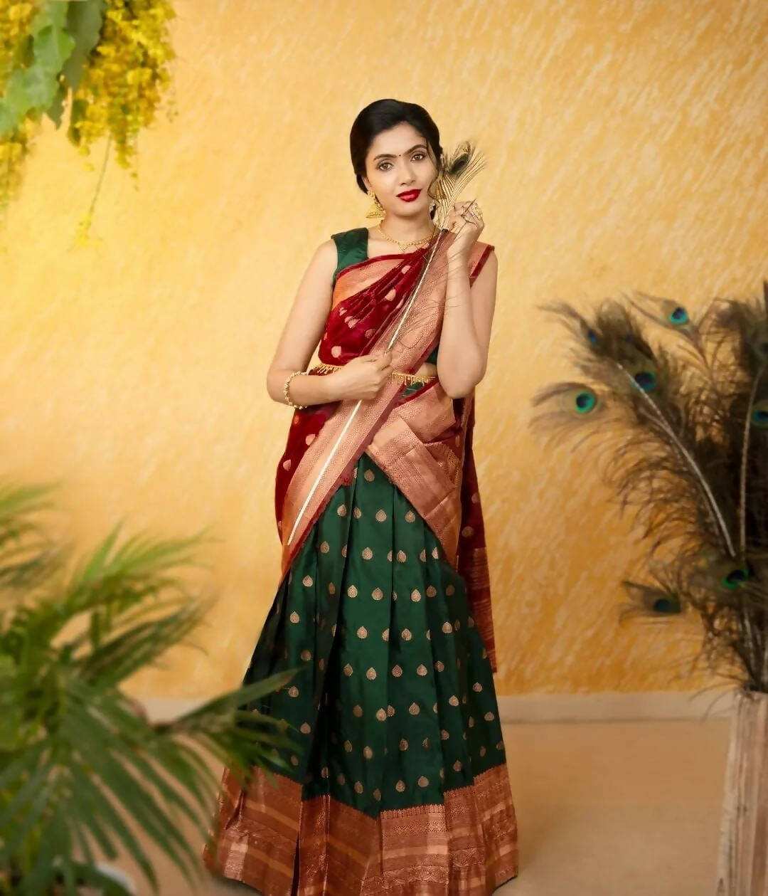 DEIANA'S Beautiful Pure Jari Silk Weaving Lehengha Choli - Green - Distacart