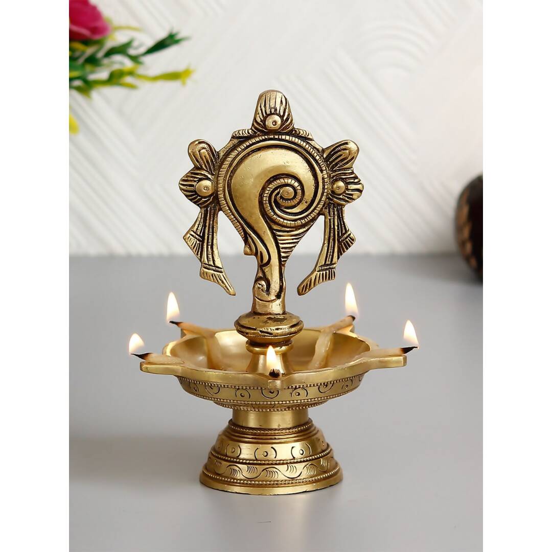eCraftIndia Gold-Toned Shankha Handcrafted Diya with 5 wicks - Distacart