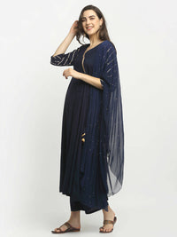 Thumbnail for Rudra Bazaar Blue Angrakha Style Flared Kurta with Pyjamas & Dupatta - Distacart