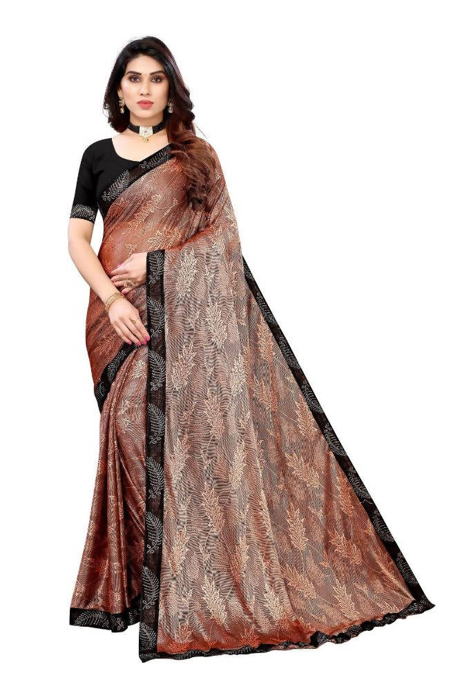 Vamika Brown Malai Silk Embroidery Saree