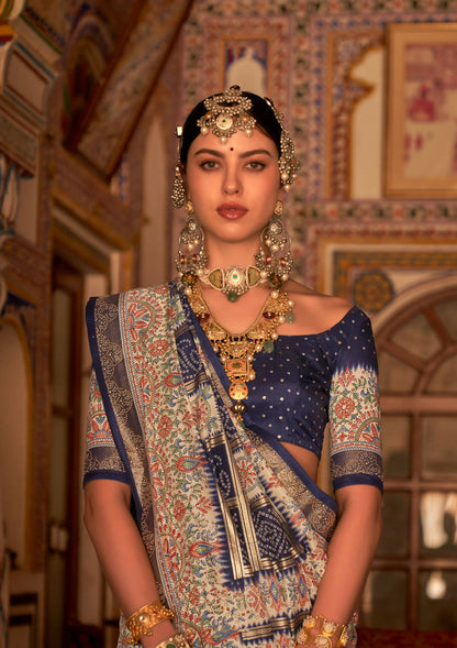 Dark Blue P V Silk Digital Print, Zari Work Printed Saree - Rewaa Parampara - Distacart