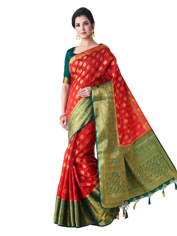 Mimosa Women's Red Kanchipuram Art Silk Saree - Distacart