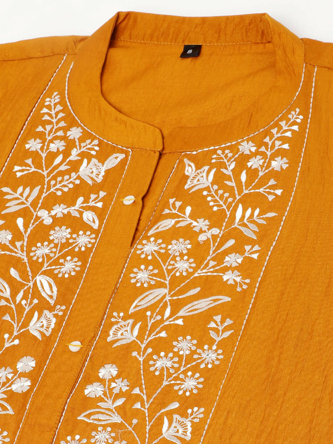 Mustard Chinon Yoke Embroidered A-line Top - Tarini - Distacart