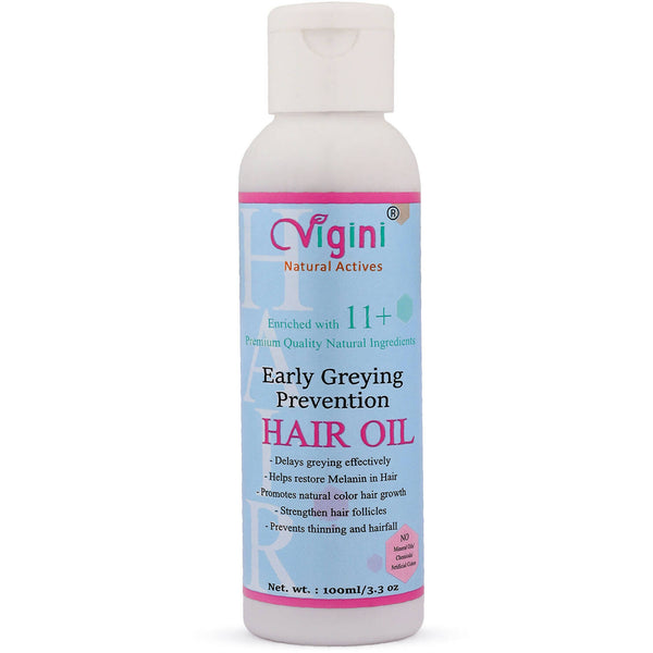 Vigini Early Anti Greying Hair Care Oil with Amla, Onion Seed Oil, Flaxseed Oil - Distacart