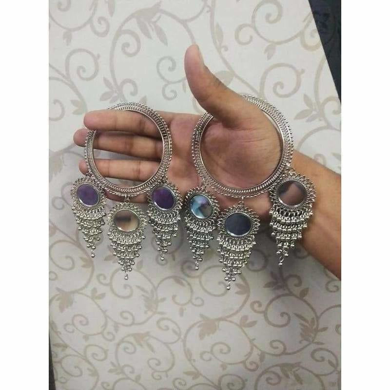 Silver Pearls With Mirrors Silver Latkan Bangles