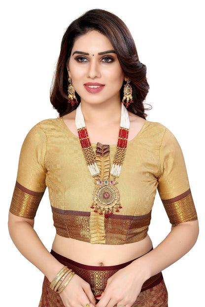 Vamika Weaving Brown Cotton Silk Saree - Distacart