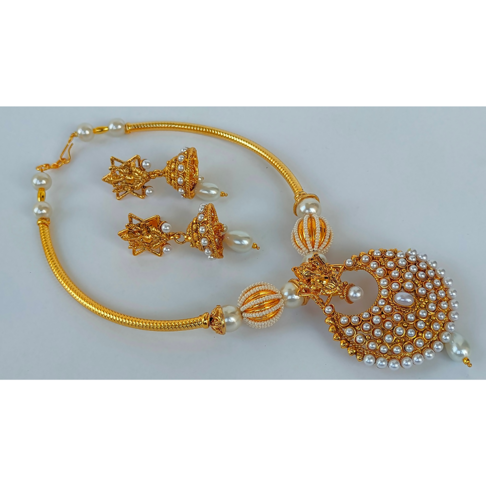 White Kemp Ganesh Temple Neckalce Set - Distacart