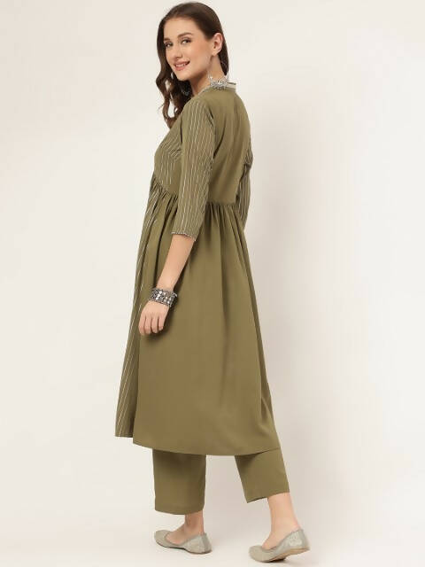 FIORRA Women's Olive Green Poly Crepe A-Line Kurta Set - Distacart