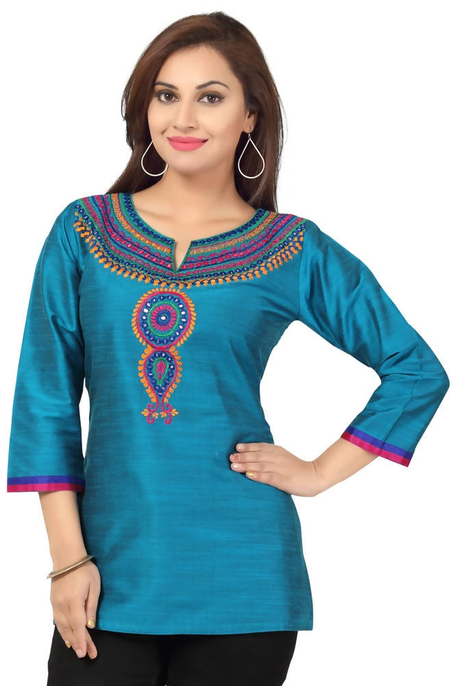 Snehal Creations The New Age Ethnicity Turquoise Blue Women Short Kurta