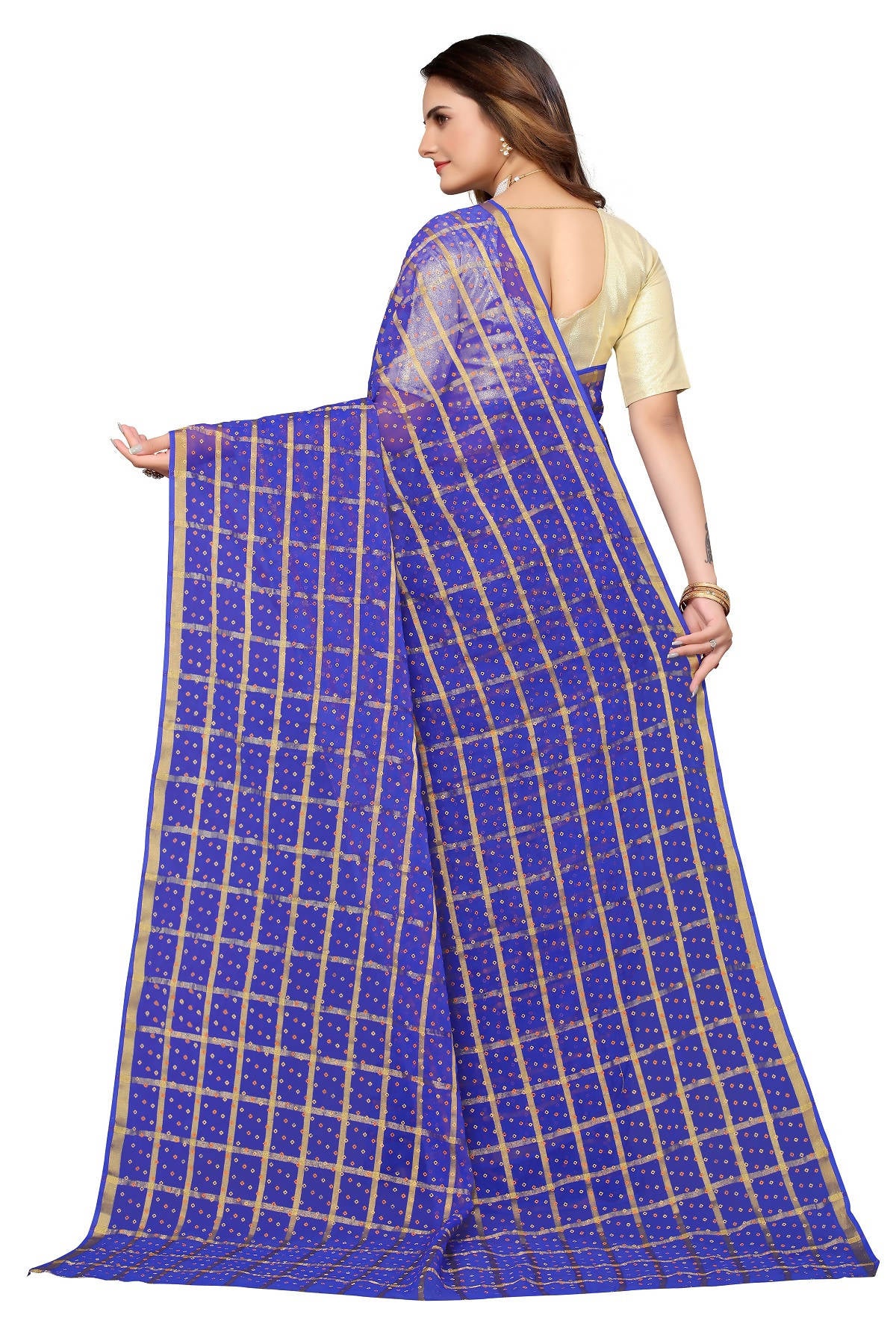 Vamika Ethnic Fire Blue Jari Work Chiffon Saree - Distacart