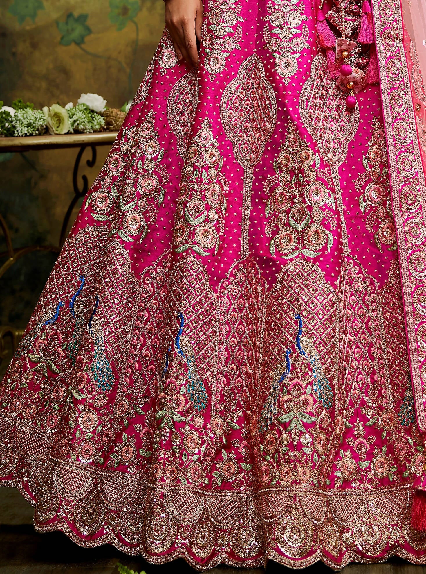 House of Panchhi Pink Pure Silk Moti & Zarkan heavy embroidery Lehenga choli & Dupatta - Distacart