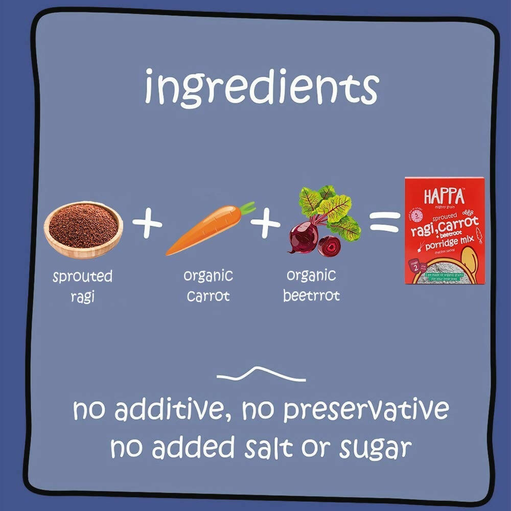 Happa Organic Baby Food Sprouted Ragi, Carrot and Beetroot Porridge Mix - Distacart