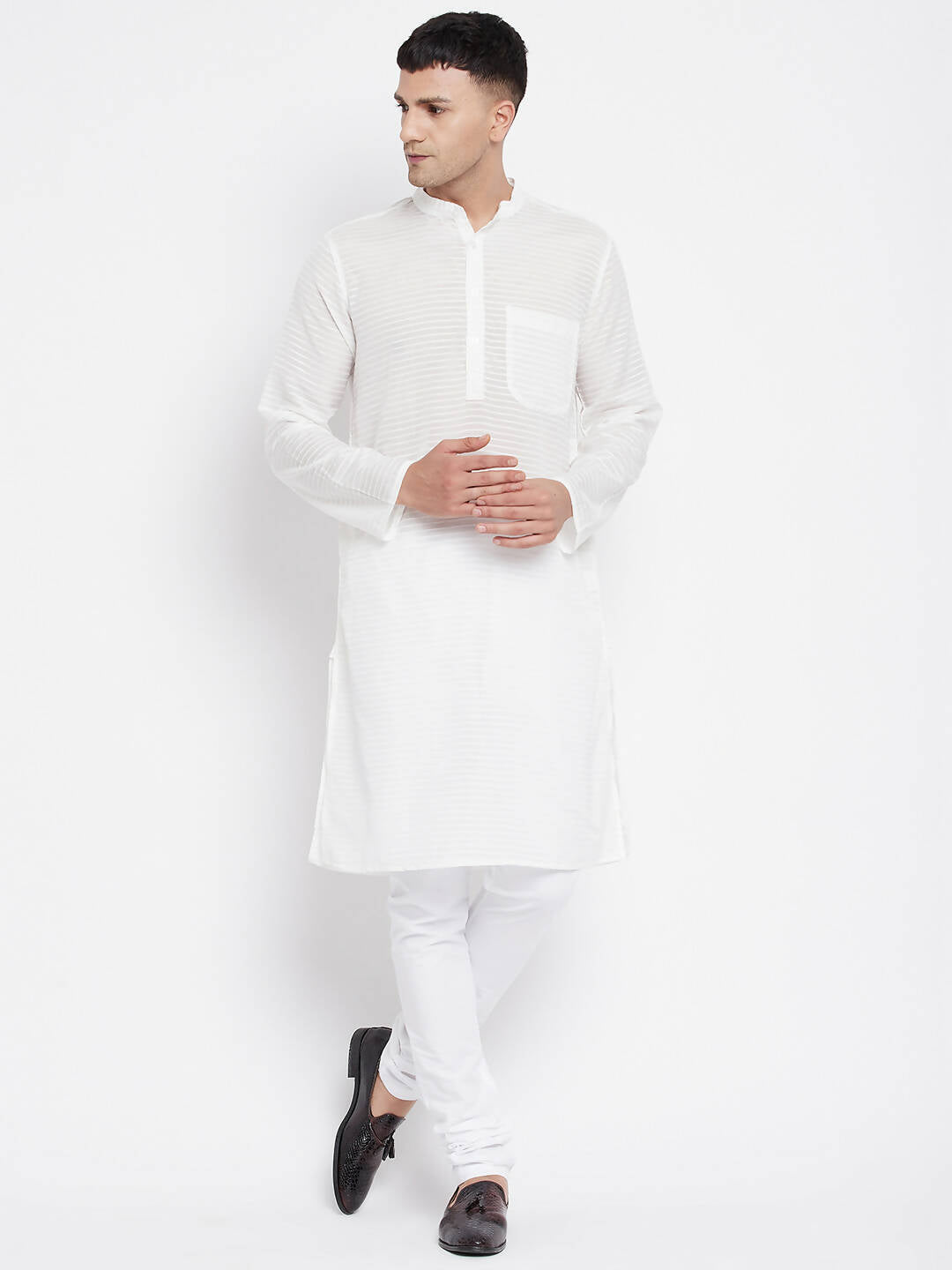 Even Apparels Pure Cotton Men's Kurta With Band Collar in White Color - Distacart