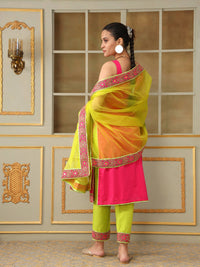 Thumbnail for Pomcha Jaipur Pink Saadgi Gulabi Lace Pink Straight Suit Set - Distacart