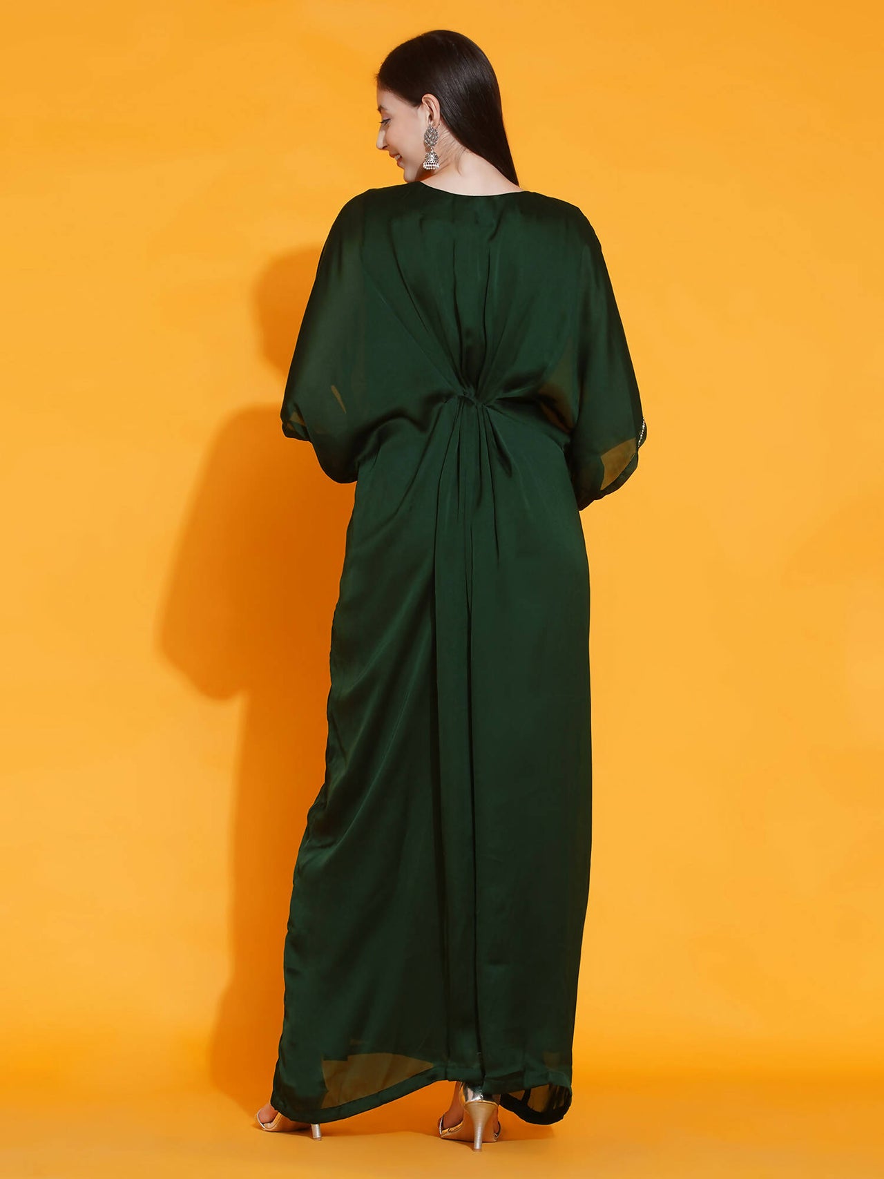Women Republic Green Georgette Hand Embellished Kaftan Style Gown - Distacart
