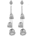 Thumbnail for Silver Color Oxidized Traditional Wear Hanging Three Jhumkas Earrings