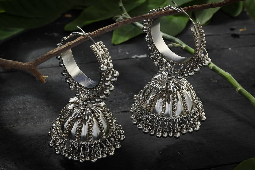 Mominos Fashion Johar Kamal Oxidised Black-Plated With Ghungroo Jhumkas - Distacart