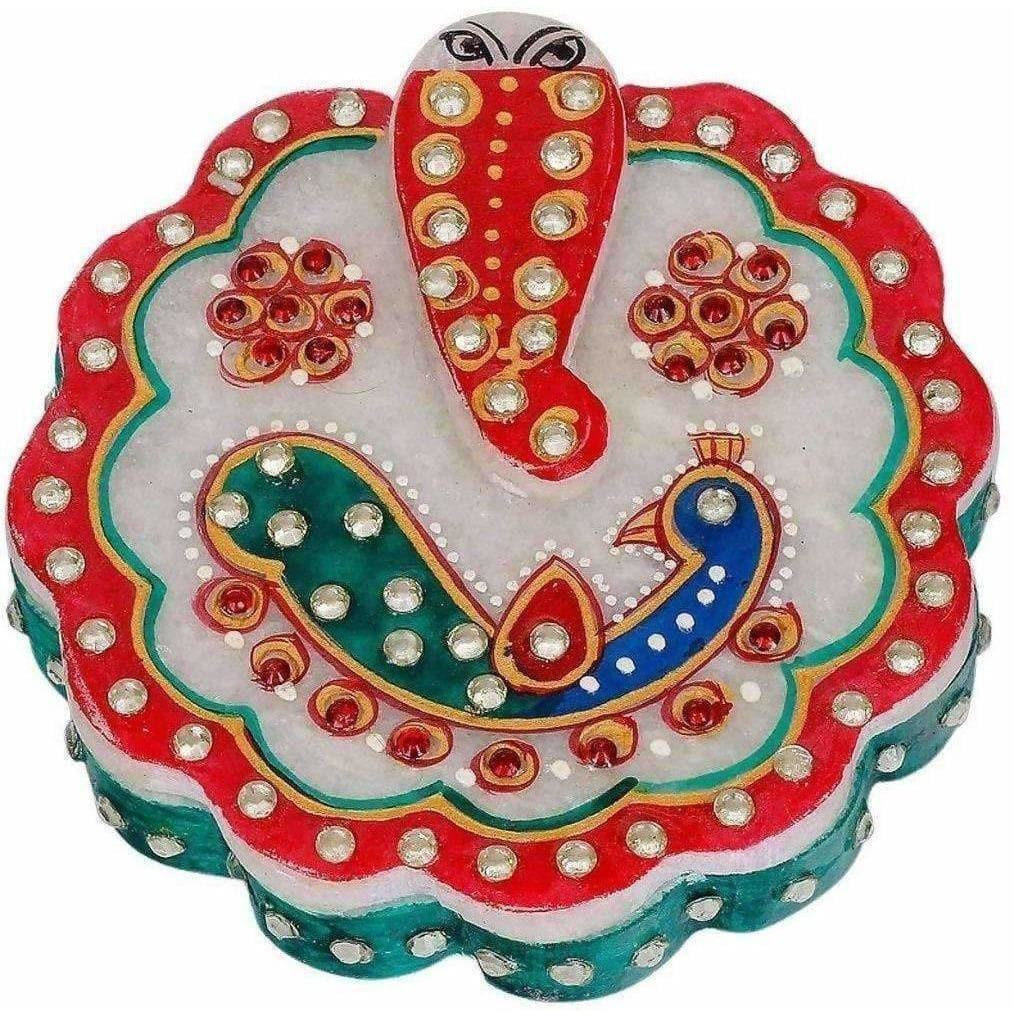 Handicraft Marble Hand Crafted Ganesh Chopra, Kumkum Box