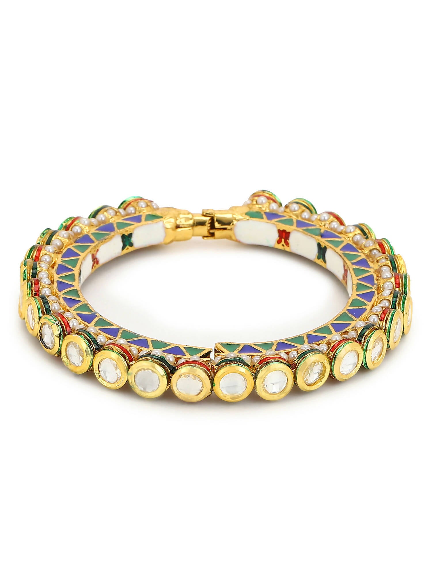 Gold-Plated Stone Studded Meenakari Bangle - Ruby Raang - Distacart